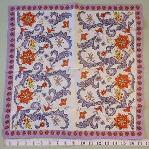 Bundle of 3 Vintage Pocket Square  Floral Purple Iris Cosmos Baroque